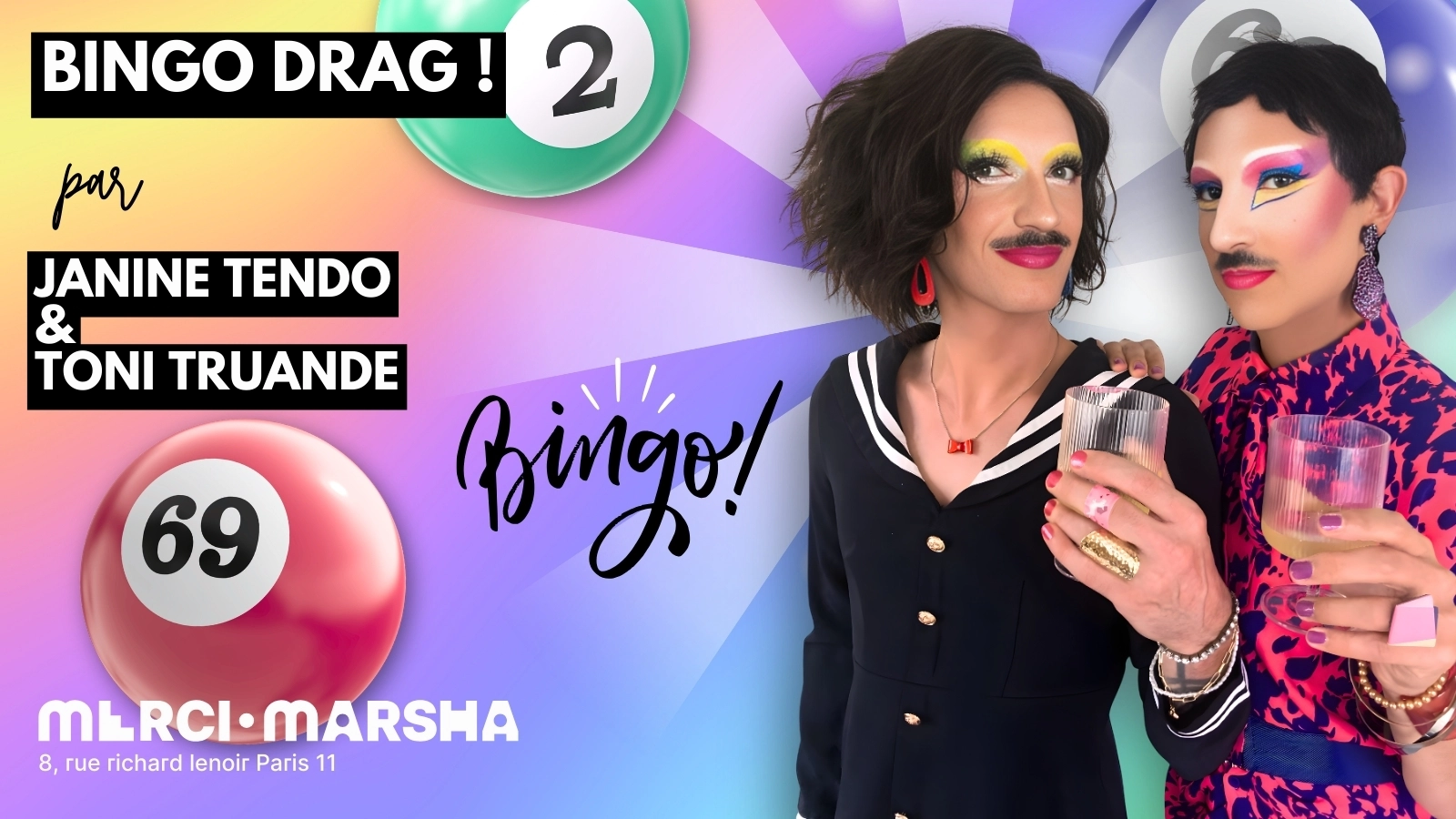 Le Bingo Drag du Merci·Marsha ! Avec Janine Tendo et Toni Truande