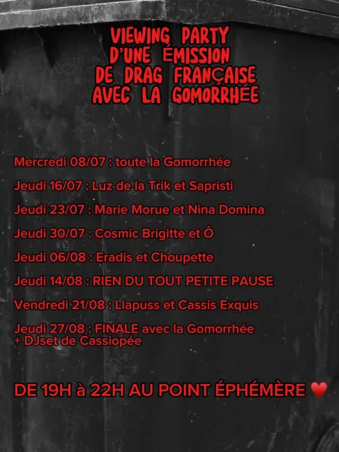 Viewing Party d'une émission de Drag française avec La Gomorrhée